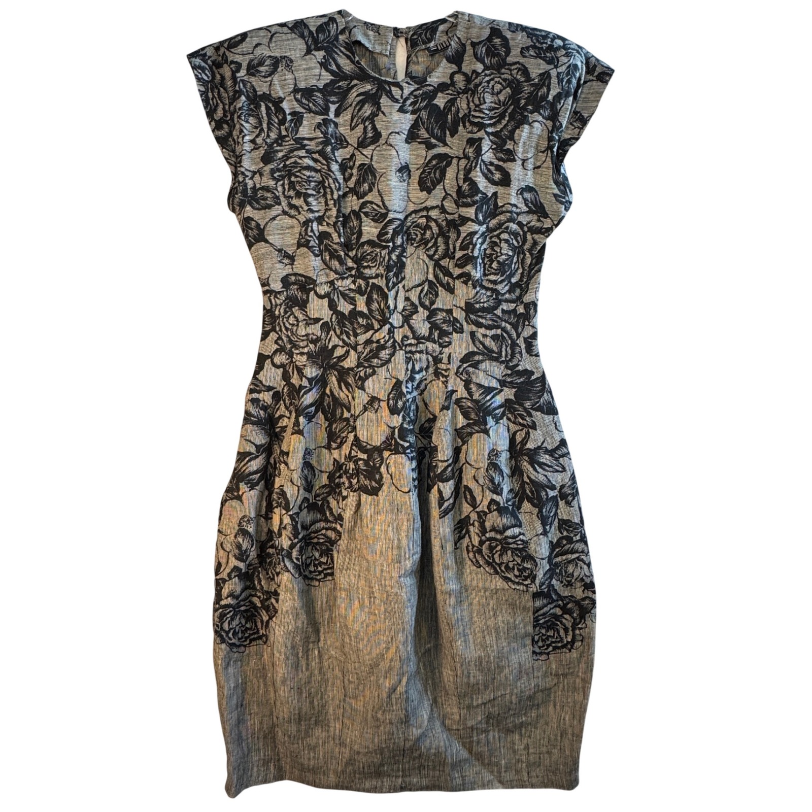 Debora Kuchme Vtg Floral Dress Womens 4 Gray Black Rose Print Rare Brunch Spring